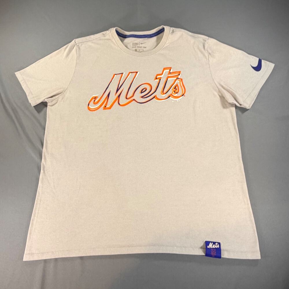 NIKE NY METS Tshirt Mens XL Gray Short Sleeve Crew Cotton Genuine Merchandise